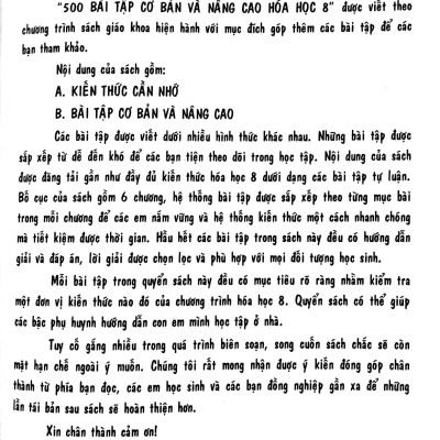 500 Bài Tập Cơ Bản Và Nâng Cao Hóa Học 8 (Biên Soạn Theo Chương Trình Giáo Dục Phổ Thông Mới) (Tái Bản 2023)