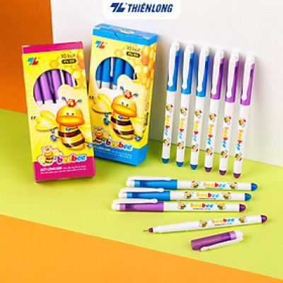 Hộp 10 cây Bút lông kim - Bút mực nước Beebee Thiên Long FL-04 mực tím