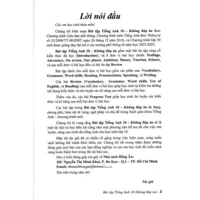 Sách - Bài Tập Tiếng Anh Lớp 10 - Không Đáp Án - Bám Sát SGK Chân Trời Sáng Tạo - Hồng Ân