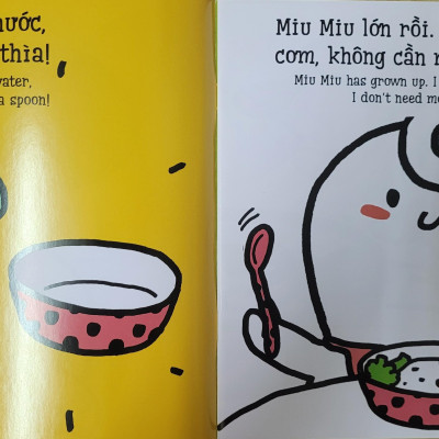 Sách Ehon Miu Miu Tự Lập Phần 1 Song Ngữ - Xúc Cơm Ăn