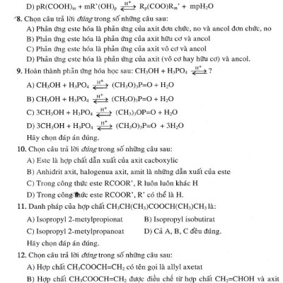 Giải Chi Tiết Câu Hỏi Trắc Nghiệm Khách Quan Hóa Học 12