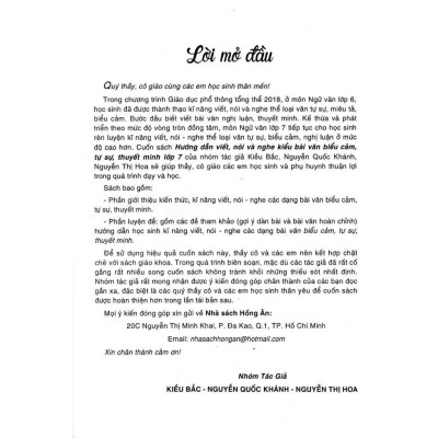 Sách - Hướng Dẫn Nói Và Viết Văn Biểu Cảm - Tự Sự - Thuyết Minh Lớp 7 - Biên Soạn Theo Chương Trình GDPT Mới - Hồng Ân