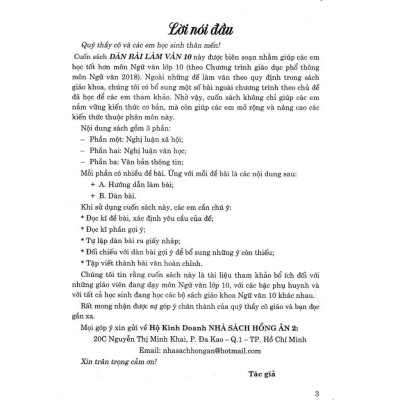 Sách - Dàn Bài Làm Văn Lớp 10 - Dùng Chung Cho Các Bộ SGK Hiện Hành - Hồng Ân