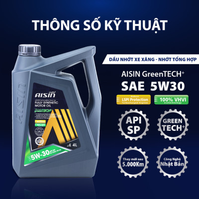 Dầu Nhớt Tổng Hợp AISIN Greentech+ SP 5W30 4 Lít ESFNP0534P - Nhập Khẩu Chính Hãng