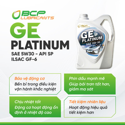 Nhớt Ô Tô BCP GE PLATINUM SAE 5W30- API SP - Can 4L Nhập Khẩu Thái Lan - Dùng cho xe động cơ xăng đời mới