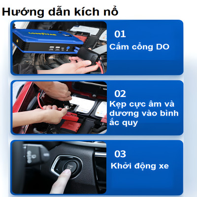 Bộ kích n.ổ, kiêm bơm lốp và sạc dự phòng dung lượng 10.400mAh dùng cho ô tô. Thương hiệu Mỹ cao cấp Goodyear GY-5282