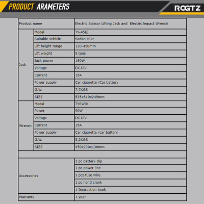 Bộ nâng kích gầm điện ô tô cao cấp ROGTZ TY-45EJ, tải trọng 5 tấn - HÀNG CHÍNH HÃNG