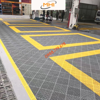 [COMBO 11] Thảm nhựa lót sàn gara ô tô MHI - Cao 2.5 cm / trung tâm chăm sóc xe ô tô, khu vực rửa xe ô tô