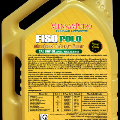 Dầu Nhớt MiennamPetro Fiso Polo 10W-40 API SL/CF-4 ACEA A3/B3 4L Bảo Vệ Và Tăng Hiệu Suất Vận Hành Động Cơ Xe Ô Tô