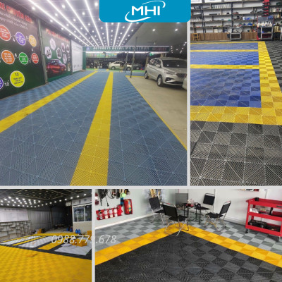 [COMBO 11] Thảm nhựa lót sàn gara ô tô MHI - Cao 2.5 cm / trung tâm chăm sóc xe ô tô, khu vực rửa xe ô tô