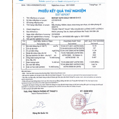 DẦU NHỜN CHO ĐÔNG CƠ DIESEL Ô TÔ MOFAST AUTO GOLD SAE 15W-40 và API CI-4