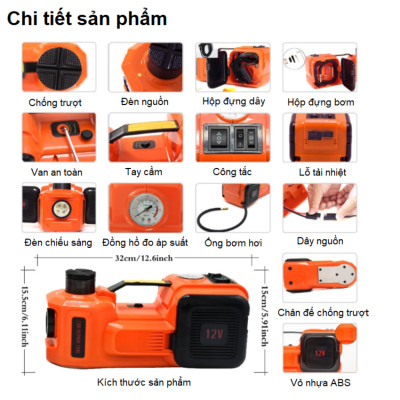 Bộ nâng kích gầm điện kiêm máy bơm lốp và máy siết ốc ô tô đa năng 3 trong 1 ROGTZ TY-003 - Hàng Nhập Khẩu