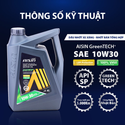 Dầu Nhớt Bán Tổng Hợp AISIN Greentech+ SP 10W30 4 Lít ESSP1034PB - Nhập Khẩu Chính Hãng
