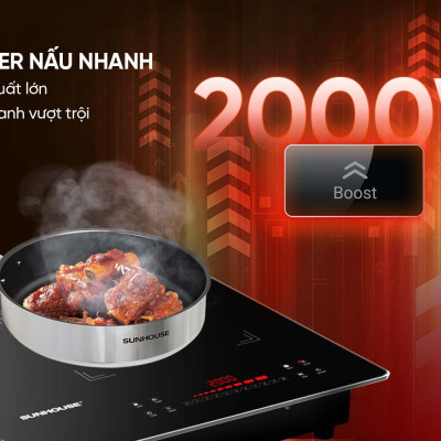 Bếp từ đôi Sunhouse SHB568HL, Công suất 4000W, Mặt kính Ultra Vitro Ceramic, bo viền 4 cạnh sang trọng, chắc chắn, Chức năng nấu nhanh Booster, Bảng điều khiển Slider Control siêu nhạy, Bảo hành 3 năm tại nhà - Hàng chính hãng