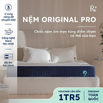 Nệm Foam Cao Cấp Ru9 Original Pro 25cm - Trắng Xanh | Lớp Foam 3 vùng | Tùy chỉnh độ êm | 6 Kích Thước