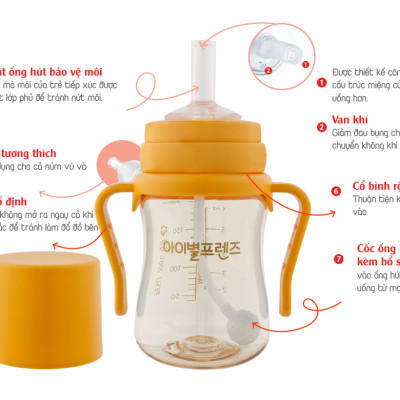 Bình ống hút tập uống cho bé IBYEOL Friends PESU (chính hãng Hàn Quốc) 200ml/300ml