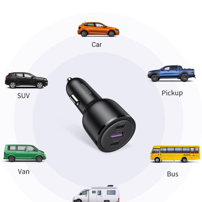 Ugreen UG20467CD239TK 69w 2 cổng Type C + 1 usb A Bộ sạc nhanh 3 cổng điện thoại trên ô tô màu đen - HÀNG CHÍNH HÃNG