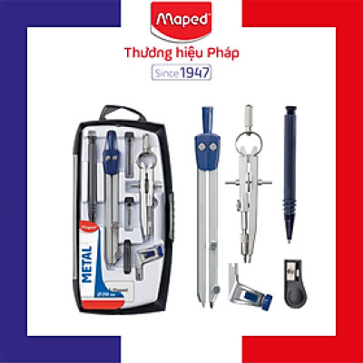 MAPED - Hộp Compa kim loại Start - set 8 (2 Compa, chì gỗ, chì bấm, gôm, chuốt  ruột chì, ruột chì Compa, ruột chì bấm)