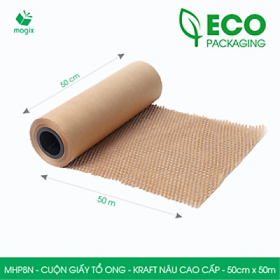 MHP8N - 50cm x 50m - Cuộn giấy tổ ong chống sốc - Kraft nâu Cao Cấp - Giấy gói hàng, gói quà