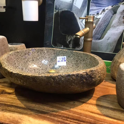 Combo Chậu đá tự nhiên, chậu rửa mặt đá, lavabo đá tự nhiên tây bắc, bền bỉ 1000 năm, đẹp, rất Việt Nam ( Chậu + Vòi + bộ xả)