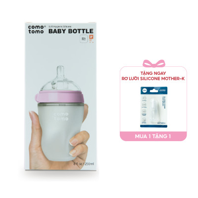 Bình sữa silicone Comotomo 250ml - Hồng Tặng Rơ lưỡi Silicone Mother-K Hàn Quốc