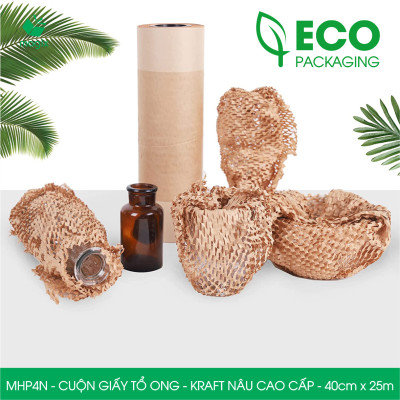 MHP4N - 40cm x 25m - Cuộn giấy tổ ong chống sốc - Kraft nâu Cao Cấp - Giấy gói hàng, gói quà