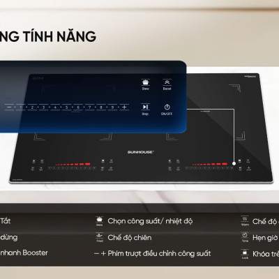 Bếp từ đôi Sunhouse SHB568HL, Công suất 4000W, Mặt kính Ultra Vitro Ceramic, bo viền 4 cạnh sang trọng, chắc chắn, Chức năng nấu nhanh Booster, Bảng điều khiển Slider Control siêu nhạy, Bảo hành 3 năm tại nhà - Hàng chính hãng