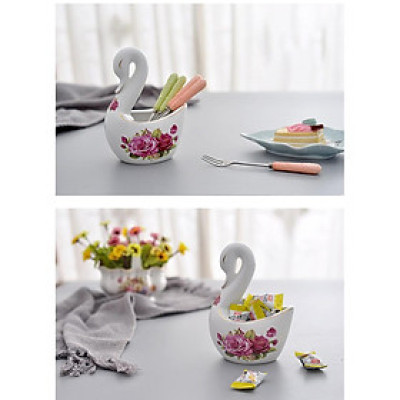 HŨ SỨ ĐỰNG KẸO | HŨ SỨ TẠO HÌNH THIÊN NGA ĐỂ KẸO - THÌA NĨA - CẮM HOA DECOR CHO PHÒNG KHÁCH HOA VĂN CAO CẤP KẺ VÀNG KIM