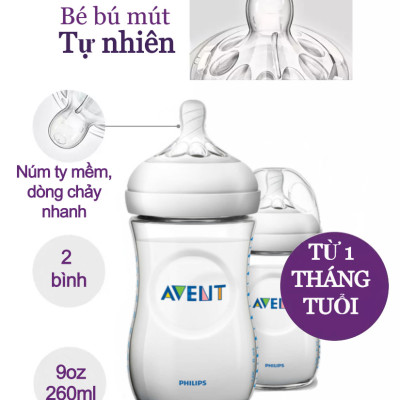 Bộ 2 Bình sữa mô phỏng tự nhiên hiệu Philips Avent (260ml) cho trẻ từ 1 tháng tuổi 693.23