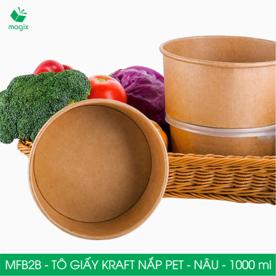 MFB2B - 1000ml - 50 Tô giấy Kraft nâu nắp PET - Bát giấy đựng thực phẩm