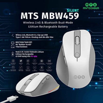 Mouse Sạc Không Dây Mytechsun MBW459 - SILENT- Màu xám trắng- Hàng chính hãng