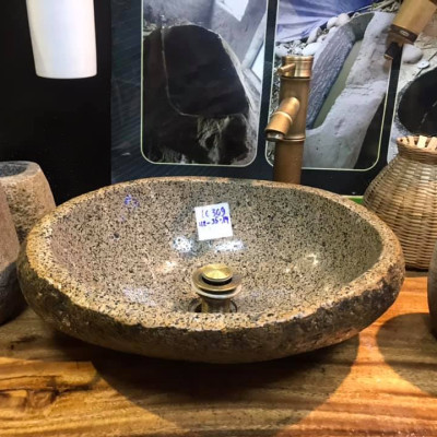 Combo Chậu đá tự nhiên, chậu rửa mặt đá, lavabo đá tự nhiên tây bắc, bền bỉ 1000 năm, đẹp, rất Việt Nam ( Chậu + Vòi + bộ xả)