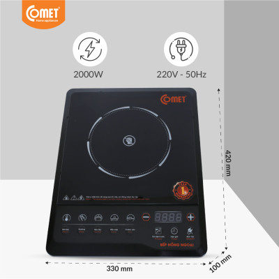Bếp hồng ngoại Comet CM5517 – công suất 2000W, mặt kính chịu lực, đa chế độ nấu – Hàng chính hãng, bảo hành 12 tháng 