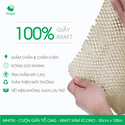 MHP3X - 30cm x 100m - Cuộn giấy tổ ong chống sốc - Kraft xám Siêu Tiết Kiệm ECONO