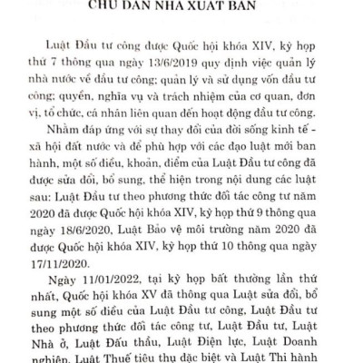 Luật Đầu Tư Công (Hiện Hành) (Sửa Đổi, Bổ Sung Năm 2020, 2022)