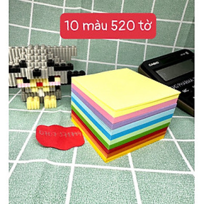 Giấy Gấp Hạc 520 Tờ Gồm 10 Màu Khác Nhau Kích Thước 7cm và 10cm Có Thể Dùng Làm Giấy Note Không Keo