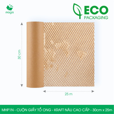 MHP1N - 30cm x 25m - Cuộn giấy tổ ong chống sốc - Kraft nâu Cao Cấp - Giấy gói hàng, gói quà