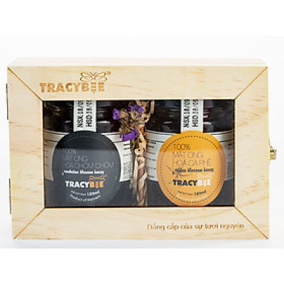 Hộp quà gỗ đôi mật ong hoa hoa chôm chôm và cà phê 220G