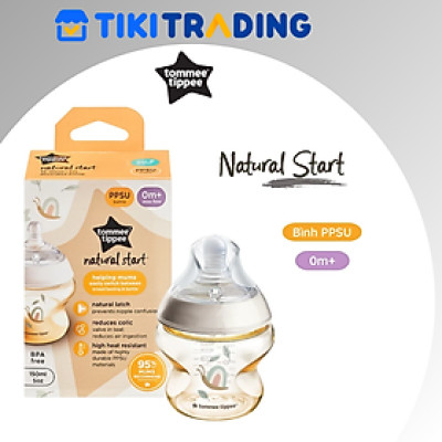 Bình Sữa PPSU Ty Siêu Mềm Tự Nhiên Tommee Tippee 150ml, Núm Ty Của Bình 0-3 Tháng, Họa Tiết