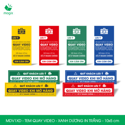 500 Tem chú ý quay video trước khi mở hàng, decal dán hộp - 10x5 cm - Xanh dương in trắng - MDV1XD