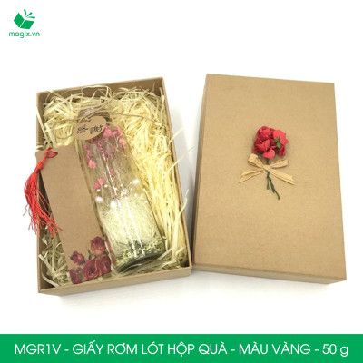 MGR1V - 50g  Giấy rơm lót hộp quà màu vàng - Giấy sợi rơm trang trí - Giấy vụn chống sốc