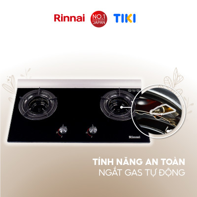 Bếp gas âm đầu đốt trong Rinnai RVB-2Gi(B) mặt bếp kính và kiềng bếp men - Hàng chính hãng