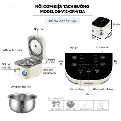 Nồi cơm điện tử tách đường Thái Lan OR-V12 dung tích 1.2L công suất 500W - Hàng chính hãng