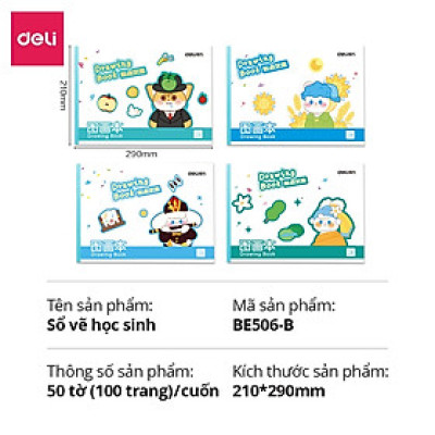 Vở Vẽ Học Sinh Tập Tô Màu Cho Bé A4 Deli - Sổ Tô Màu 60/ 100 Trang Sổ Vẽ Học Sinh Giấy Dày Mịn An Toàn Tặng Sticker