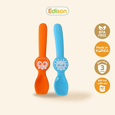 Set 2 thìa ăn dặm Edison Silicon hình Cú, Sư tử cho bé từ 4 tháng chính hãng - Hàn Quốc