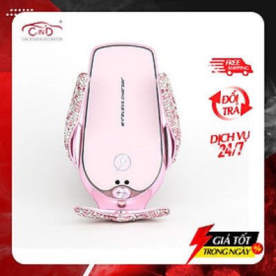 Giá Đỡ Điện Thoại Đính Đá Sang Trọng Cảm Biến Hồng Ngoại Kẹp Mở Tự Động Kiêm Sạc Không Dây Trên Ô Tô CIND V56