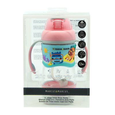 Bình uống nước có ống hút cho bé Tritan 2-Stage Marcus & Marcus, từ 12 tháng - Hồng