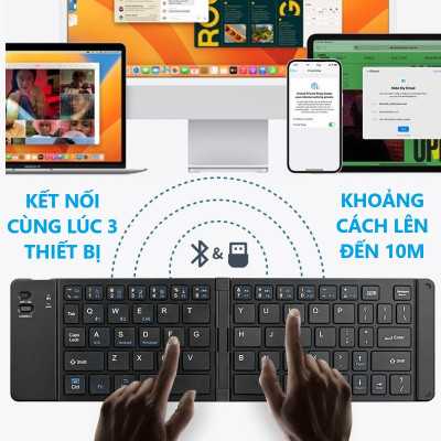 Bàn phím mini Gấp gọn không dây Z200 kết nối bluetooth 5.2 + 3.0 + Usb wireless 2.4g hàng nhập khẩu