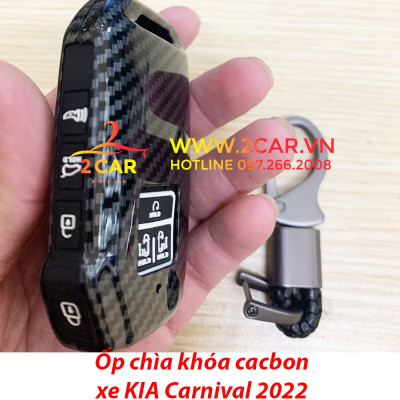 Ốp khóa, bọc chìa khóa cacbon xe Kia Carnival 2021 2022 vân Carbon kèm móc đeo siêu đẹp