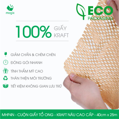 MHP4N - 40cm x 25m - Cuộn giấy tổ ong chống sốc - Kraft nâu Cao Cấp - Giấy gói hàng, gói quà